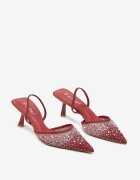  Sandale Bordo-Roșii cu Toc Tip Rață Decorate cu Zirconii Elithia