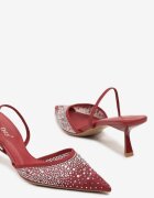  Sandale Bordo-Roșii cu Toc Tip Rață Decorate cu Zirconii Elithia