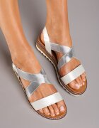  Sandale Clasice Argintii Slip-on cu Pană Joasă Ebina