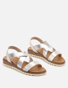  Sandale Clasice Argintii Slip-on cu Pană Joasă Ebina
