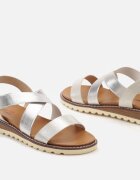  Sandale Clasice Argintii Slip-on cu Pană Joasă Ebina