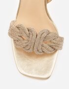 Sandale Elegante Aurii cu toc cui decorate cu zirconii Sinilara