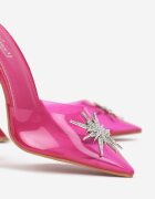  Sandale fucsia cu toc clepsidră cu decorațiune din strasuri Ellagrace