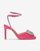  Sandale Fucsia cu toc cui decorate cu inimă din zirconii Sordanos