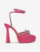  Sandale Fucsia cu toc geometric și platformă cu fundă și zirconii Vepasrer