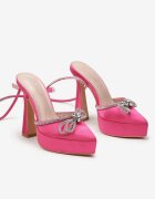  Sandale Fucsia cu toc geometric și platformă cu fundă și zirconii Vepasrer