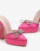  Sandale Fucsia cu toc geometric și platformă cu fundă și zirconii Vepasrer
