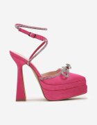  Sandale Fucsia cu Toc Înalt și Platformă cu Pietre și Călcâi Descoperit Keirra
