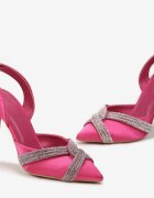  Sandale fucsia cu toc stiletto cu barete cu zirconii Crossia