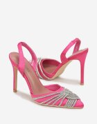  Sandale Fucsia din satin cu toc stiletto cu zirconii Zore