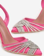  Sandale Fucsia din satin cu toc stiletto cu zirconii Zore