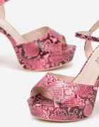  Sandale Fucsia pe Toc Bloc și Platformă cu Imitație de Piele de Șarpe Eirera