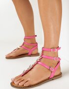  Sandale Fucsia Romane cu Ornament Metalic pe Vârf
