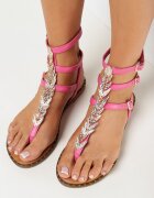  Sandale Fucsia Romane cu Ornament Metalic pe Vârf