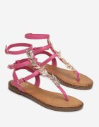  Sandale Fucsia Romane cu Ornament Metalic pe Vârf