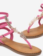  Sandale Fucsia Romane cu Ornament Metalic pe Vârf