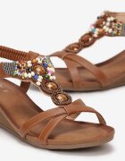  Sandale Maro cu Pană Joasă cu Curea Decorativă și Elastic Încrețit Aarle