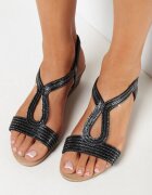  Sandale Negre cu Cristale Decorative pe Pană Mică Triva