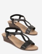  Sandale Negre cu Cristale Decorative pe Pană Mică Triva