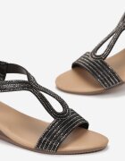  Sandale Negre cu Cristale Decorative pe Pană Mică Triva