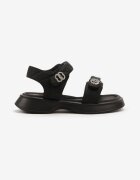  Sandale Negre cu închidere cu scai cu ornamente metalice și Cirkoniu Frinesa