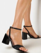  Sandale Negre cu Sclipici pe Toc Gros Triana