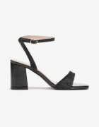  Sandale Negre cu Sclipici pe Toc Gros Triana