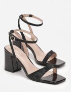  Sandale Negre cu Sclipici pe Toc Gros Triana