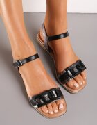  Sandale Negre cu talpă plată cu cataramă decorativă Arianwin