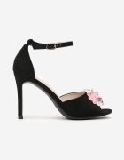  Sandale Negre cu toc stiletto cu branț din piele Lazare