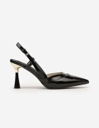  Sandale Negre cu Toc Stiletto cu Călcâi Decupat cu Inserție Transparentă Nelaine