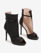  Sandale Negre cu toc stiletto cu zirconii și decupaj pe carâmb Selithria
