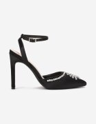  Sandale Negre de satin cu toc cui cu zirconii Kirnaia