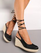  Sandale Negre de Satin în Stil Espadrile pe Toc Pană Împletit Fasoise