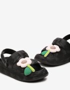  Sandale Negre Decorate cu Floare cu Curea la Călcâi Orialis