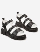  Sandale Negre din Imitație de Piele cu Talpă Groasă cu Cataramă Wariana
