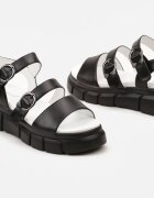  Sandale Negre din Imitație de Piele cu Talpă Groasă cu Cataramă Wariana