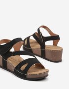  Sandale Negre din Piele Ecologică cu Platformă cu Velcro Arisse