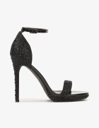  Sandale Negre Elegante cu toc cu vârful deschis decorate cu zirconii și sclipici Ezilina