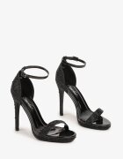  Sandale Negre Elegante cu toc cu vârful deschis decorate cu zirconii și sclipici Ezilina