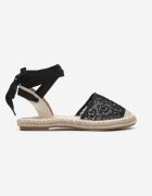  Sandale Negre Espadrile cu Vârf Decorativ și Legătură în Jurul Gleznei Effilux