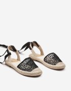  Sandale Negre Espadrile cu Vârf Decorativ și Legătură în Jurul Gleznei Effilux