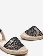  Sandale Negre Espadrile cu Vârf Decorativ și Legătură în Jurul Gleznei Effilux