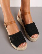  Sandale Negre Espadrile pe Platformă din Iută cu Vârf Împletit Peralla