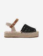  Sandale Negre Espadrile pe Platformă din Iută cu Vârf Împletit Peralla