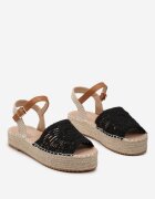  Sandale Negre Espadrile pe Platformă din Iută cu Vârf Împletit Peralla