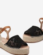  Sandale Negre Espadrile pe Platformă din Iută cu Vârf Împletit Peralla