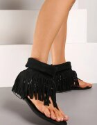  Sandale Negre Papuci în Stil Boho cu Franjuri și Catarame Effivetia