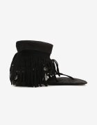  Sandale Negre Papuci în Stil Boho cu Franjuri și Catarame Effivetia