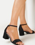  Sandale Negre Sclipitoare cu toc gros Klarissa